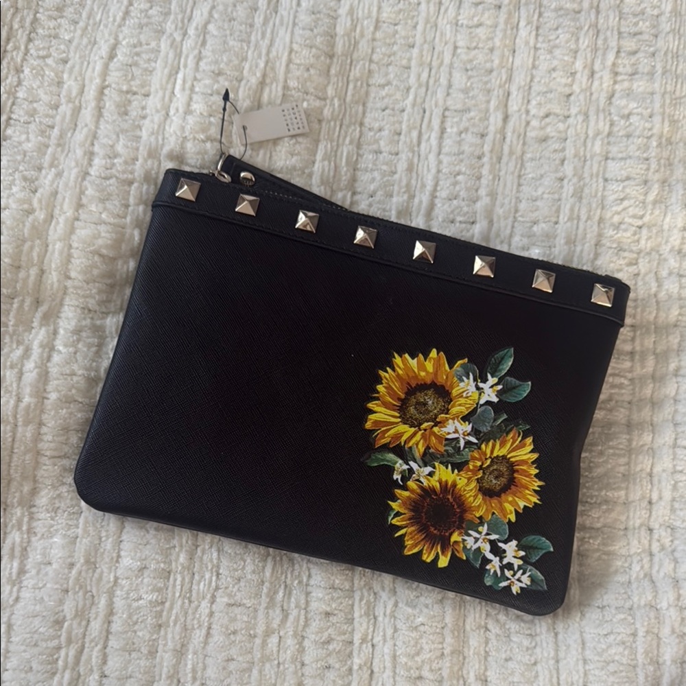 White House Black Market Black and Yellow Sunflower Clutch